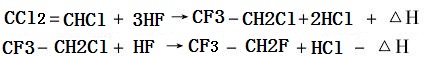 工业合成1,1,1,2-四氟乙烷化学反应路线图