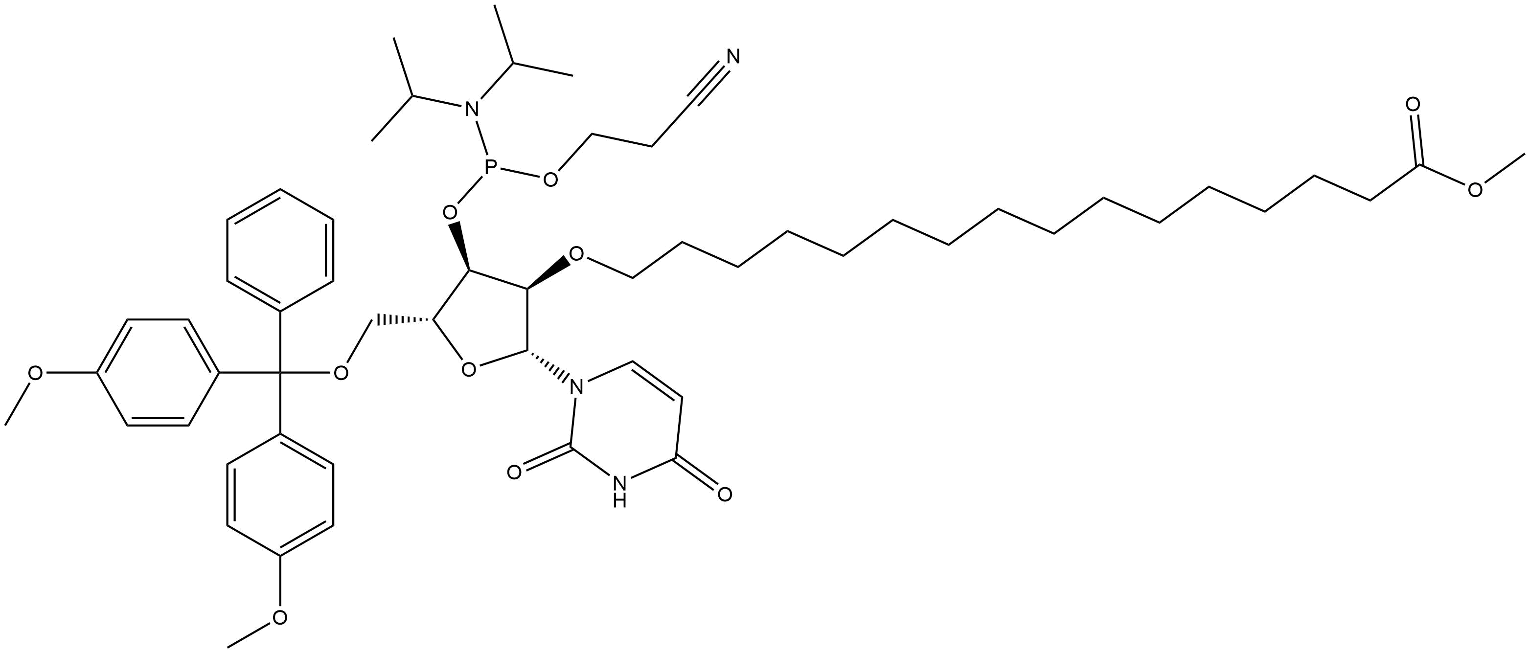 DMTr-2'-O-(Methyl palmitate)-rU-3'-CE-Phosphoramidite,2642320-25-8,结构式