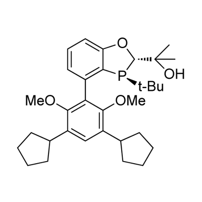 2-((2S,3S)-3-(tert-butyl)-4-(3,5-dicyclopentyl-2,6-dimethoxyphenyl)-2,3-dihydrobenzo[d][1,3]oxaphosphol-2-yl)propan-2-ol 化学構造式