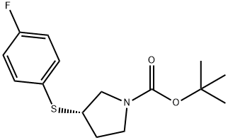 (S)-3-(4-Fluoro-phenylsulfanyl)-pyrrolidine-1-carboxylic acid tert-butyl ester 化学構造式