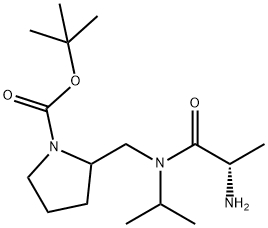 2-{[((S)-2-AMino-propionyl)-isopropyl-aMino]-Methyl}-pyrrolidine-1-carboxylic acid tert-butyl ester Structure