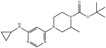 4-(6-CyclopropylaMino-pyriMidin-4-yl)-2-Methyl-piperazine-1-carboxylic acid tert-butyl ester 化学構造式