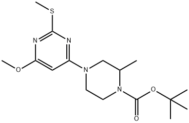 4-(6-甲氧基-2-甲基硫基-嘧啶-4-基)-2-甲基-哌嗪-1-羧酸叔丁酯, 1353985-37-1, 结构式