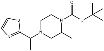 2-Methyl-4-(1-thiazol-2-yl-ethyl)-piperazine-1-carboxylic acid tert-butyl ester 化学構造式