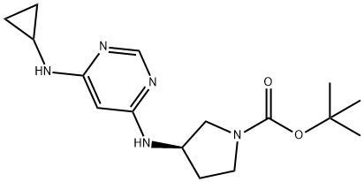 (R)-3-(6-环丙基氨基-嘧啶-4-基氨基)-吡咯烷-1-羧酸叔丁酯,1353997-36-0,结构式