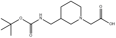 2-(3-(((叔丁氧羰基)氨基)甲基)哌啶-1-基)乙酸, 1353943-60-8, 结构式