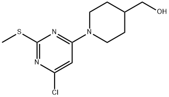 [1-(6-Chloro-2-methylsulfanyl-pyrimidin-4-yl)-piperidin-4-yl]-methanol 化学構造式