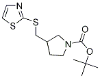 3-(Thiazol-2-ylsulfanylmethyl)-pyrrolidine-1-carboxylic acid tert-butyl ester 化学構造式