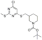 3-(6-Chloro-2-Methylsulfanyl-pyriMi
din-4-ylsulfanylMethyl)-piperidine-
1-carboxylic acid tert-butyl ester 化学構造式