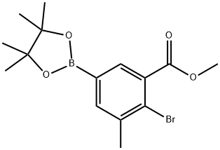 2-溴-3-甲基-5-(4,4,5,5-四甲基-1,3,2-二氧硼烷-2-基)苯甲酸甲酯 结构式
