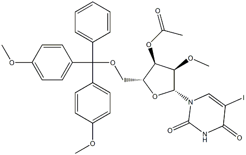 5'-O-(4,4'-DiMethoxytrityl)-2'-O-Methyl-3'-O-acetyl-5-iodouridine 化学構造式