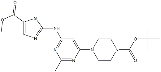 Methyl 2-(6-(4-(tert-butoxycarbonyl)piperazin-1-yl)-2-MethylpyriMidin-4-ylaMino)thiazole-5-carboxylate Struktur