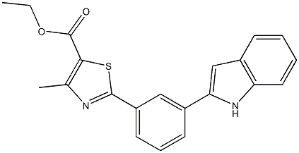 2-[3-(2-吲哚基)苯]-4-甲基噻唑-5-甲酸乙酯,97%, , 结构式