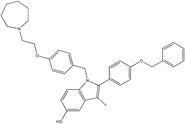 1-(4-(2-(azepan-1-yl)ethoxy)benzyl)-2-(4-(benzyloxy)phenyl)-3-Methyl-1H-indol-5-ol Structure