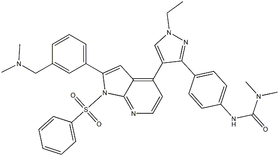 3-(4-(4-(2-(3-((diMethylaMino)Methyl)phenyl)-1-(phenylsulfonyl)-1H-pyrrolo[2,3-b]pyridin-4-yl)-1-ethyl-1H-pyrazol-3-yl)phenyl)-1,1-diMethylurea Structure