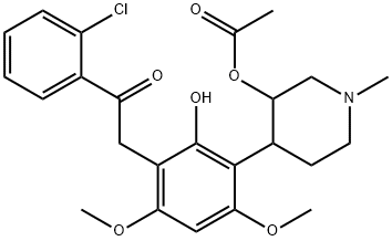 4-(3-(2-(2-chlorophenyl)-2-oxoethyl)-2-hydroxy-4,6-diMethoxyphenyl)-1-Methylpiperidin-3-yl acetate 化学構造式