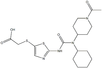 2-((2-(3-(1-acetylpiperidin-4-yl)-3-cyclohexylureido)thiazol-5-yl)thio)acetic acid Struktur