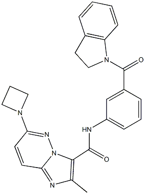 6-(azetidin-1-yl)-N-(3-(indoline-1-carbonyl)phenyl)-2-MethyliMidazo[1,2-b]pyridazine-3-carboxaMide,,结构式