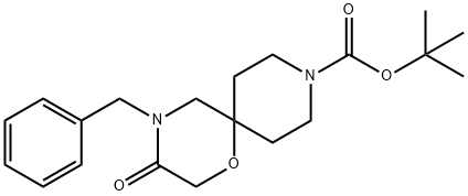 4-ベンジル-3-オキソ-1-オキサ-4,9-ジアザスピロ[5.5]ウンデカン-9-カルボン酸TERT-ブチル 化学構造式