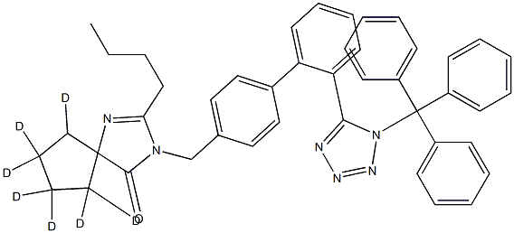 2-Butyl-3-[[2'-[1-(triphenylMethyl)-1H-tetrazol-5-yl][1,1'-biphenyl]-4-yl]Methyl]-1,3-diazaspiro[4.4]non-1-en-4-one-d7,,结构式