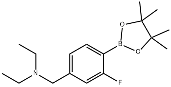 N-(3-Fluoro-4-(4,4,5,5-tetramethyl-1,3,2-dioxaborolan-2-yl)benzyl)diethylamine, 2096341-88-5, 结构式