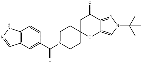 2'-tert-butyl-1-(1H-indazole-5-carbonyl)-2'H-spiro[piperidine-4,5'-pyrano[3,2-c]pyrazol]-7'(6'H)-one 结构式