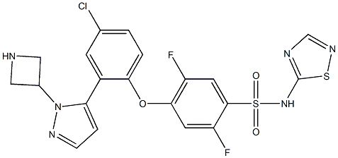 4-(2-(1-(azetidin-3-yl)-1H-pyrazol-5-yl)-4-chlorophenoxy)-2,5-difluoro-N-(1,2,4-thiadiazol-5-yl)benzenesulfonaMide,,结构式
