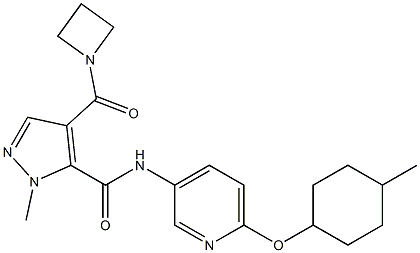 4-(azetidine-1-carbonyl)-1-Methyl-N-(6-(((1r,4r)-4-Methylcyclohexyl)oxy)pyridin-3-yl)-1H-pyrazole-5-carboxaMide,,结构式