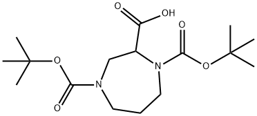 1,4-bis(tert-butoxycarbonyl)-1,4-diazepane-2-carboxylic acid Struktur
