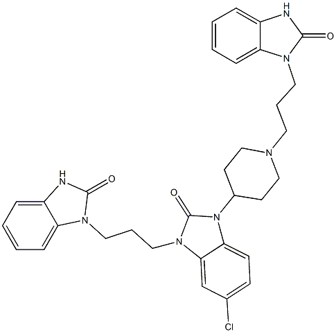 5-Chloro-3-[3-(2,3-dihydro-2-oxo-1H-benziMidazol-1-yl)propyl]-1-[1-[3-(2,3-dihydro-2-oxo-1H-benziMidazol-1-yl)propyl]-4-piperidinyl]-1,3-dihydro-2H-benziMidazol-2-one,,结构式