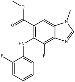 Methyl 4-fluoro-5-((2-fluorophenyl)aMino)-1-Methyl-1H-benzo[d]iMidazole-6-carboxylate 化学構造式