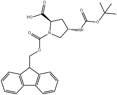 (2R,4S)-1-FMoc-4-BOC-aMino Pyrrolidine-2-carboxylic acid 化学構造式