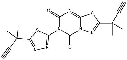 2-(2-Methylbut-3-yn-2-yl)-6-(5-(2-Methylbut-3-yn-2-yl)-1,3,4-thiadiazol-2-yl)-5H-[1,3,4]thiadiazolo[3,2-a][1,3,5]triazine-5,7(6H)-dione Structure