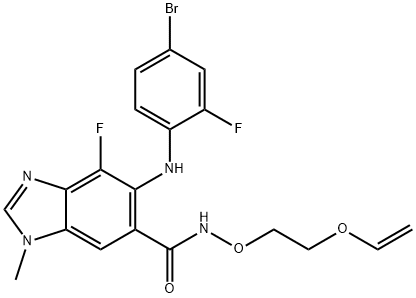 5-((4-broMo-2-fluorophenyl)aMino)-4-fluoro-1-Methyl-N-(2-(vinyloxy)ethoxy)-1H-benzo[d]iMidazole-6-carboxaMide 化学構造式