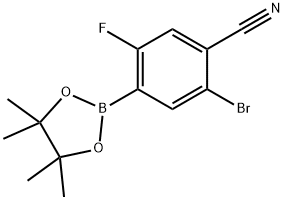 2-溴-5-氟-4-(4,4,5,5-四甲基-1,3,2-二氧硼杂环戊烷-2-基)苯腈, 2096334-68-6, 结构式