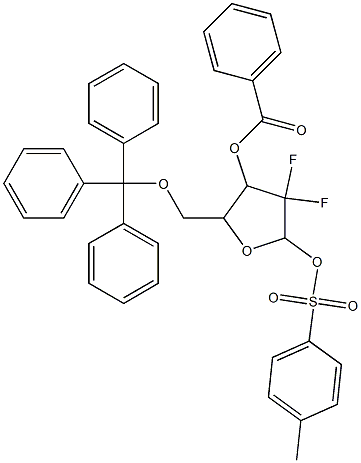 Benzoic acid 4,4-difluoro-5-(toluene-4-sulfonyloxy)-2-trityloxyMethyl-tetrahydro-furan-3-yl ester,,结构式
