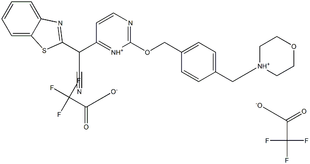 4-(4-(((4-(苯并[D]噻唑-2-基(氰基)甲基)嘧啶-1-基)氧基)甲基)苄基)吗啉-4-2三氟乙酸盐,,结构式