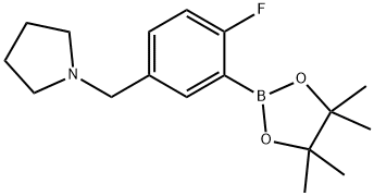 1-{[4-Fluoro-3-(tetramethyl-1,3,2-dioxaborolan-2-yl)phenyl]methyl}pyrrolidine|1-{[4-Fluoro-3-(tetramethyl-1,3,2-dioxaborolan-2-yl)phenyl]methyl}pyrrolidine