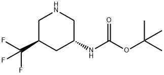 TRANS-3-(BOC-アミノ)-5-(トリフルオルメチル)ピペリジン 化学構造式
