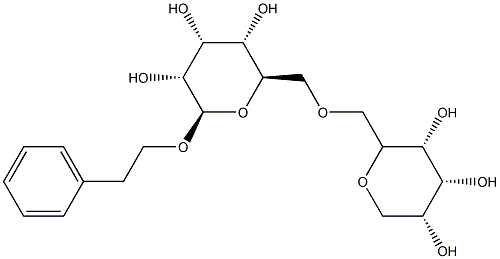 (2R,3R,4R,5S,6R)-2-苯乙氧基-6-((((3R,4R,5R)-3,4,5-三羟基-四氢-2H-吡喃-2-基)甲氧基)甲基)四氢-2H吡喃-3,4,5-三醇, , 结构式