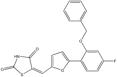 (E)-5-((5-(2-(benzyloxy)-4-fluorophenyl)furan-2-yl)Methylene)thiazolidine-2,4-dione 结构式