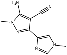 5-aMino-1-Methyl-3-(1-Methyl-1H-iMidazol-4-yl)-1H-pyrazole-4-carbonitrile,1824152-97-7,结构式