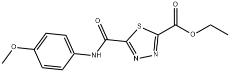 ethyl 5-{[(4-methoxyphenyl)amino]carbonyl}-1,3,4-thiadiazole-2-carboxylate 化学構造式