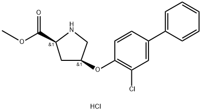 Methyl (2S,4S)-4-[(3-chloro[1,1'-biphenyl]-4-yl)-oxy]-2-pyrrolidinecarboxylate hydrochloride 化学構造式