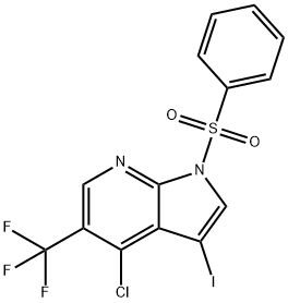 4-Chloro-3-iodo-1-(phenylsulfonyl)-5-(trifluoromethyl)-1H-pyrrolo[2,3-b]pyridine,1299607-80-9,结构式