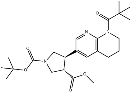 (3S,4R)-1-tert-Butyl 3-methyl 4-(8-pivaloyl-5,6,7, 8-tetrahydro-1,8-naphthyridin-3-yl)pyrrolidine-1, 化学構造式