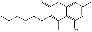 3-Hexyl-5-hydroxy-4,7-dimethyl-2H-chromen-2-one Struktur