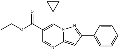 Ethyl 7-cyclopropyl-2-phenylpyrazolo-[1,5-a]pyrimidine-6-carboxylate 化学構造式