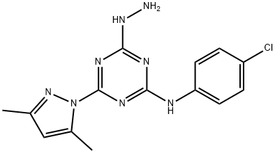 N-(4-chlorophenyl)-4-(3,5-dimethyl-1H-pyrazol-1-yl)-6-hydrazino-1,3,5-triazin-2-amine Struktur