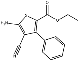5-Amino-4-cyano-3-phenylthiophene-2-carboxylic acid ethyl ester 结构式